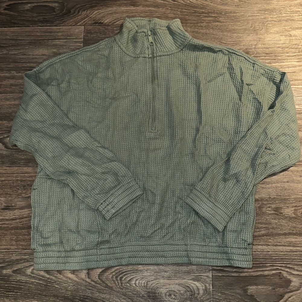 Green Zip Up Sweater with High Collar